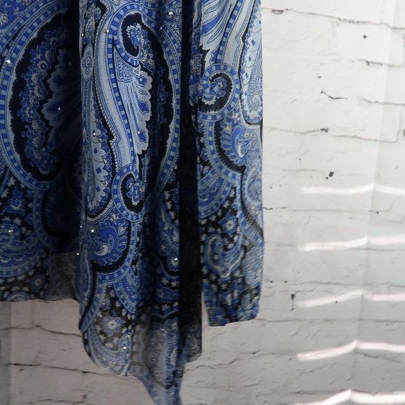 INC INTERNATIONAL CONCEPTS BLUE PAISLEY WITH RHINESTONE DETAIL LONG SLEEVE TUNIC - Picture 3 of 8